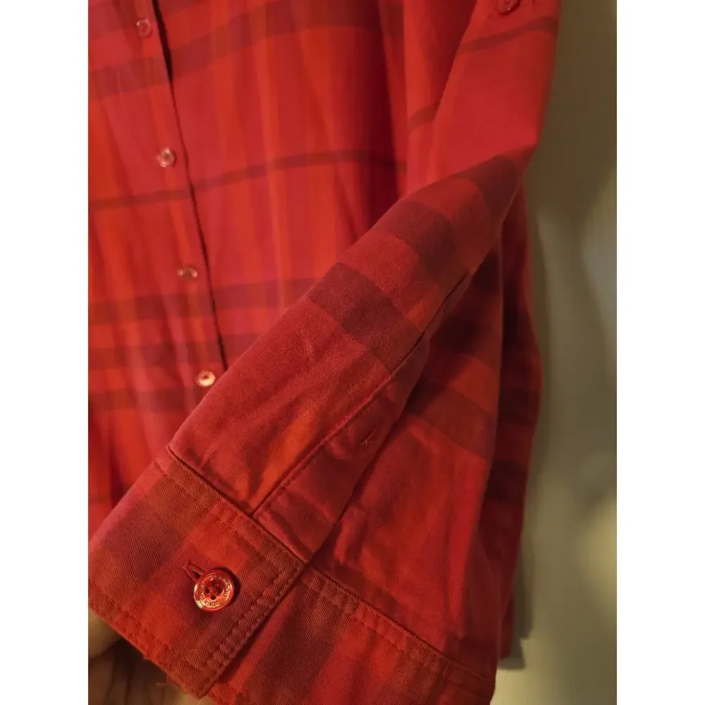 Burberry Brit Red Plaid Cotton Shirt Button Front Long Roll Tab Sleeve Womens XL - Picture 5 of 9